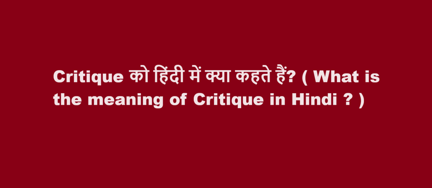 Critique को हिंदी में क्या कहते हैं? ( What is the meaning of Critique in Hindi ? )